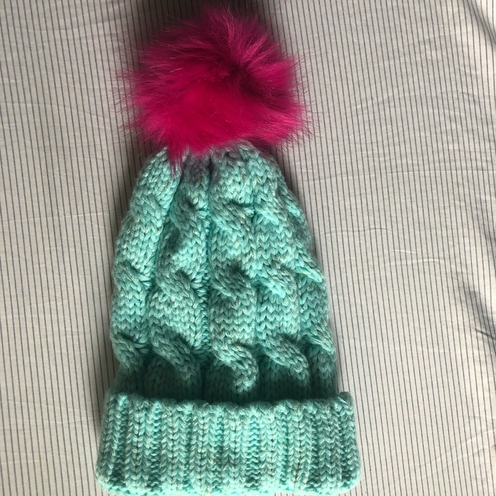 Teal and pink beanie